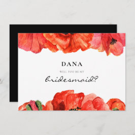 赤いケシの水色Bridesmaid提案カード 招待状