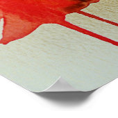 赤いケシの流体の水色のモダン花 ポスター (角)