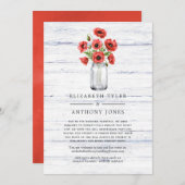 赤いケシの素朴な田舎風 減らされたゲストリスト 案内状 (正面/裏面)