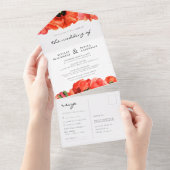 赤いケシの結婚水色 オールインワン招待状 (貼ってはがせる)