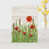 赤いケシの花およびネコヤナギ カード (黄色い花)