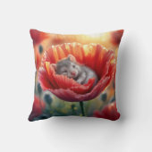 赤いケシの花で眠るネズミ クッション (裏面)