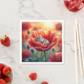 赤いケシの花で眠るネズミ スタンダードカクテルナプキン (インサイチュ)