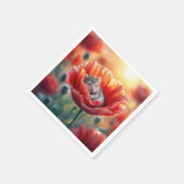 赤いケシの花で眠るネズミ スタンダードカクテルナプキン (角)