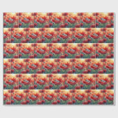 赤いケシの花で眠るネズミ ラッピングペーパー (フラット)