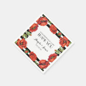 赤いケシの花とストライプ黒い結婚花 スタンダードカクテルナプキン (角)