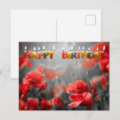 赤いケシの花とハッピーバースデーのろうそく ポストカード (正面/裏面)