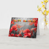 赤いケシの花とハッピーバースデーの蝋燭 カード (黄色い花)