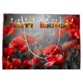 赤いケシの花とハッピーバースデーの蝋燭 ラージペーパーバッグ (裏面)