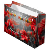 赤いケシの花とハッピーバースデーの蝋燭 ラージペーパーバッグ (正面アングル)