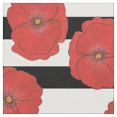 赤いケシの花と白のストライプ花 ファブリック (クローズアップ)