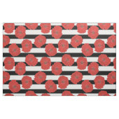 赤いケシの花と白のストライプ花 ファブリック (ファットクウォーター)