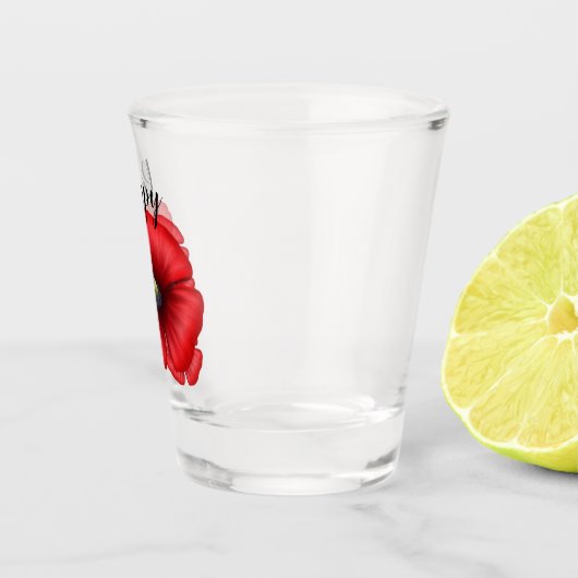 赤いケシの花のアートパーソナライズされた ショットグラス (右)