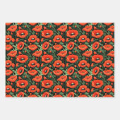 赤いケシの花のグリーン フラワー ベアデッド バースデー ブライダル ラッピングペーパーシート (正面3)