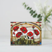 赤いケシの花のステンドグラス ポストカード (スタンド正面)