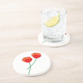 赤いケシの花のハート コースター