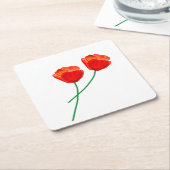 赤いケシの花のハート スクエアペーパーコースター (アングル)