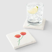 赤いケシの花のハート ストーンコースター (横)