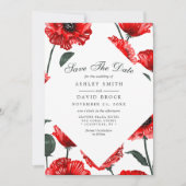 赤いケシの花のフラワー・セーブ・ザ・デートカード セーブザデート (正面)