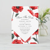 赤いケシの花のフラワー・セーブ・ザ・デートカード セーブザデート (スタンド正面)