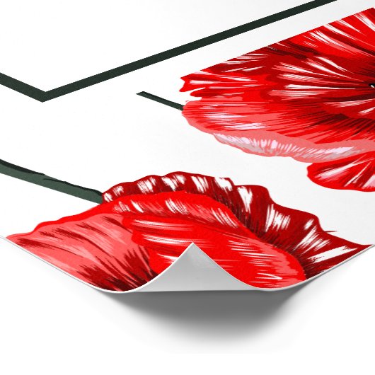 赤いケシの花のフローラ結婚のウェルカムサイン ポスター (角)