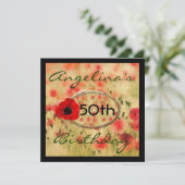 赤いケシの花の女性の誕生日の招待状 招待状 (スタンド正面)