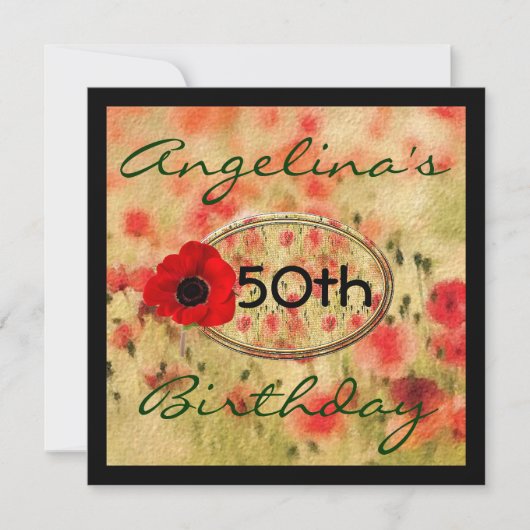 赤いケシの花の女性の誕生日の招待状 招待状 (正面)