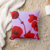 赤いケシの花の抽象的でカラフルで明るいピンク クッション (ブランケット)