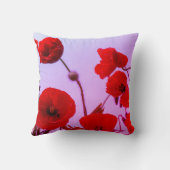 赤いケシの花の抽象的でカラフルで明るいピンク クッション (裏面)