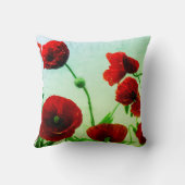 赤いケシの花の抽象的でカラフルで芸術的な緑 クッション (裏面)