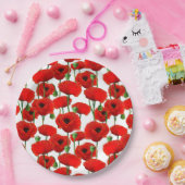 赤いケシの花の模様 ペーパープレート (パーティー)