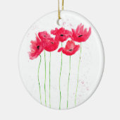 赤いケシの花の水彩フローラ自然アート セラミックオーナメント (左)