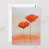 赤いケシの花の水色の素朴なケシ ポストカード (正面/裏面)