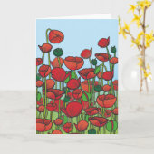 赤いケシの花の畑 カード (黄色い花)
