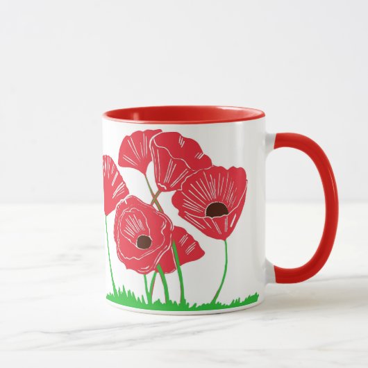 赤いケシの花の芸術 マグカップ (右)