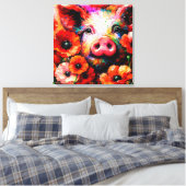 赤いケシの花を咲かせた印象派の豚 キャンバスプリント (インサイチュ (寝室))