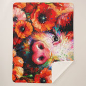 赤いケシの花を咲かせた印象派の豚 シェルパブランケット (正面)