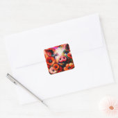 赤いケシの花を咲かせた印象派の豚 スクエアシール (封筒)