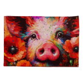 赤いケシの花を咲かせた印象派の豚 枕カバー (裏面)