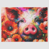 赤いケシの花を咲かせた印象派の豚 薄葉紙 (正面)