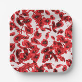 赤いケシの花カスケーディングケシのフローラ ペーパープレート (正面)