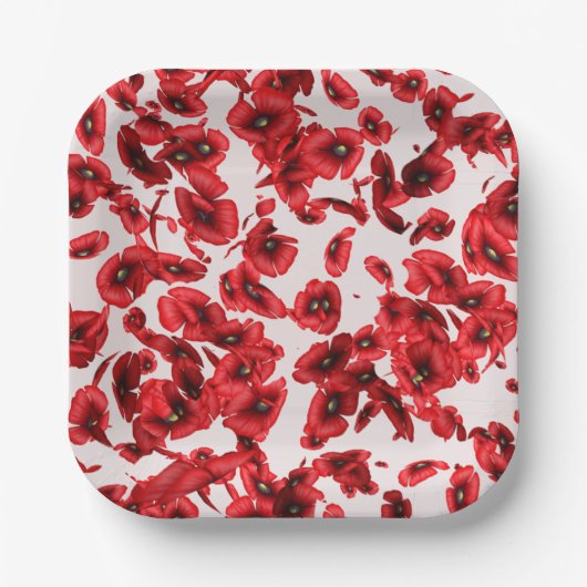赤いケシの花カスケーディングケシのフローラ ペーパープレート (正面)