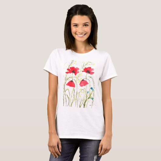 赤いケシの花ケシの花 Tシャツ (正面フル)