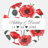 赤いケシの花パーソナライズされたフローラ結婚の ラウンドシール (正面)