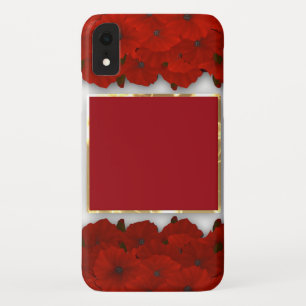 赤いケシの花フローラ枠の白いパターン iPhone XRケース
