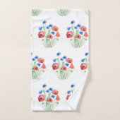 赤いケシの花ブルーコーンフラワーズフレッシュ バスタオルセット (ハンドタオル)