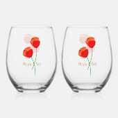 赤いケシの花愛好家パーソナライズされた ステムなしワイングラス (裏面)