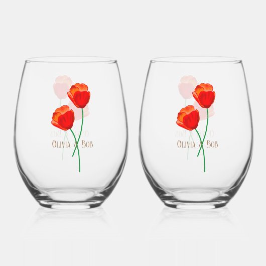 赤いケシの花愛好家パーソナライズされた ステムなしワイングラス (正面)
