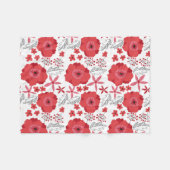 赤いケシの花柄のフリースブランケット フリースブランケット (正面(横))