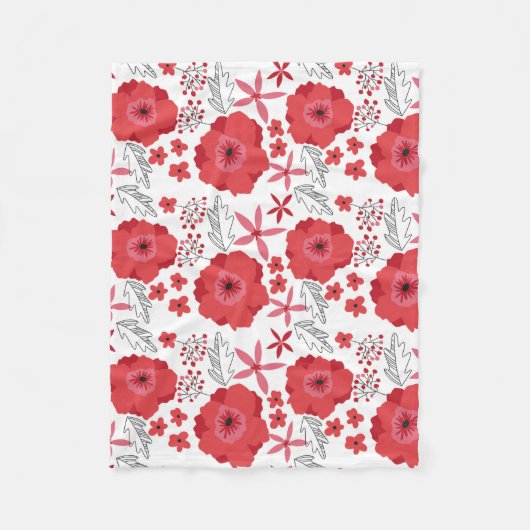 赤いケシの花柄のフリースブランケット フリースブランケット (正面)